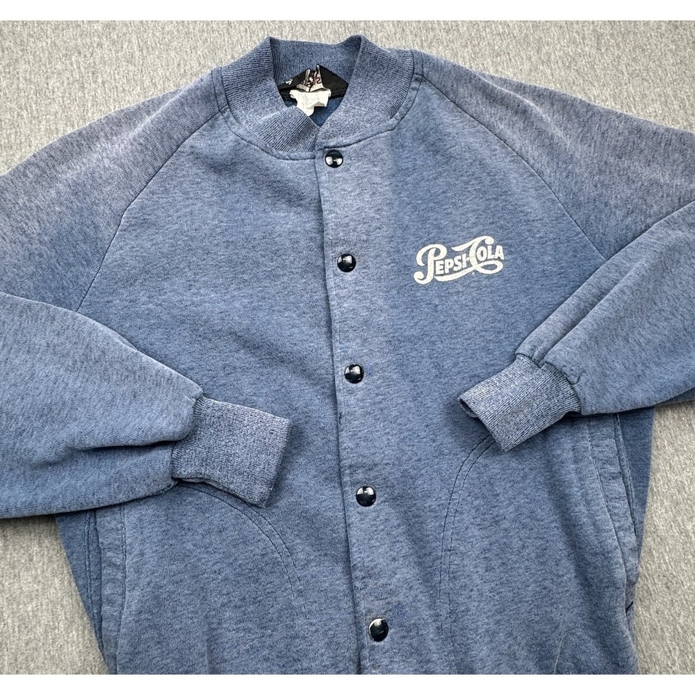 Pepsi-Cola Snap Button Jacket Men's Size M Navy Blue Vtg Sportsmaster USA Faded